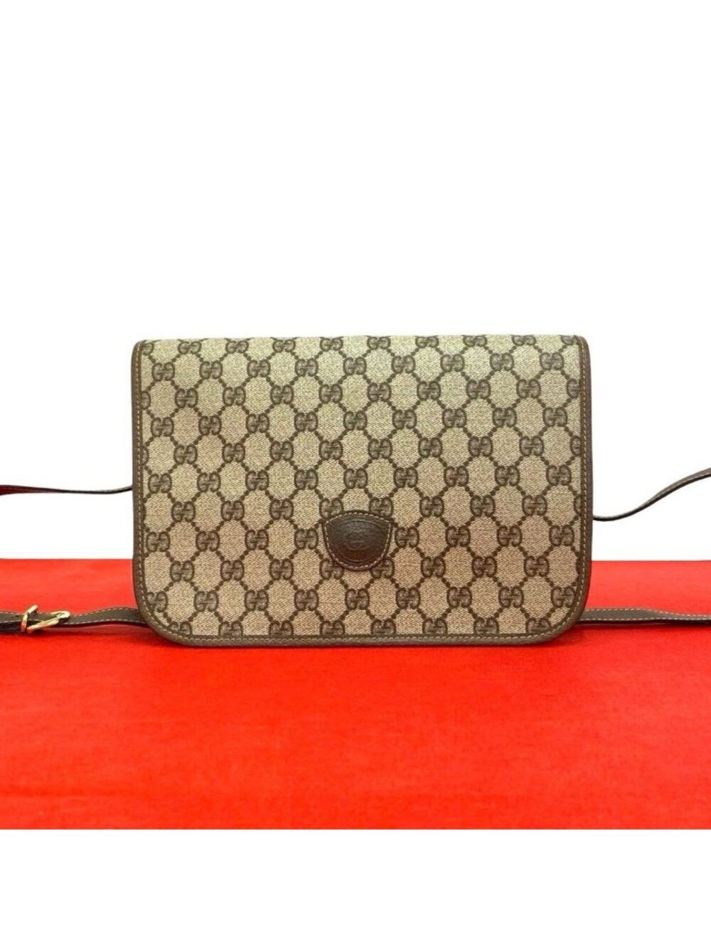 Gucci Vintage GG Logo Leather Shoulder Bag Pochette Crossbody Brown